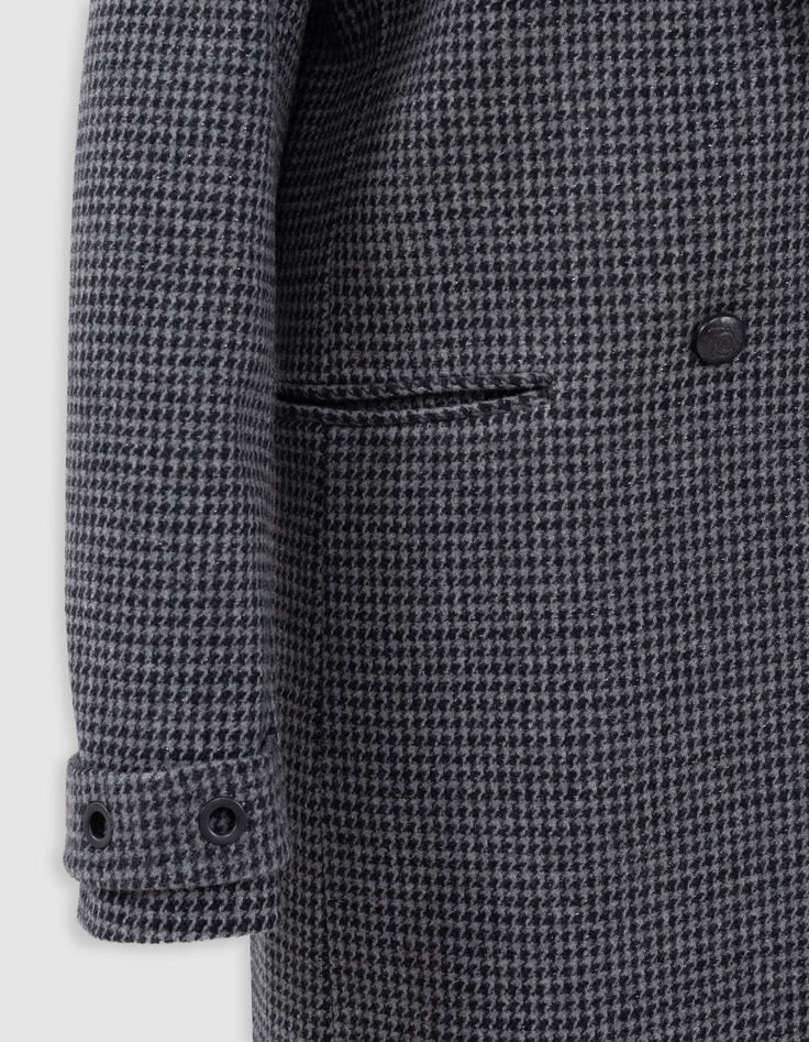 Zwarte rechte jas met houndstoothmotief voor dames-4 Zwarte rechte jas met houndstoothmotief voor dames-4