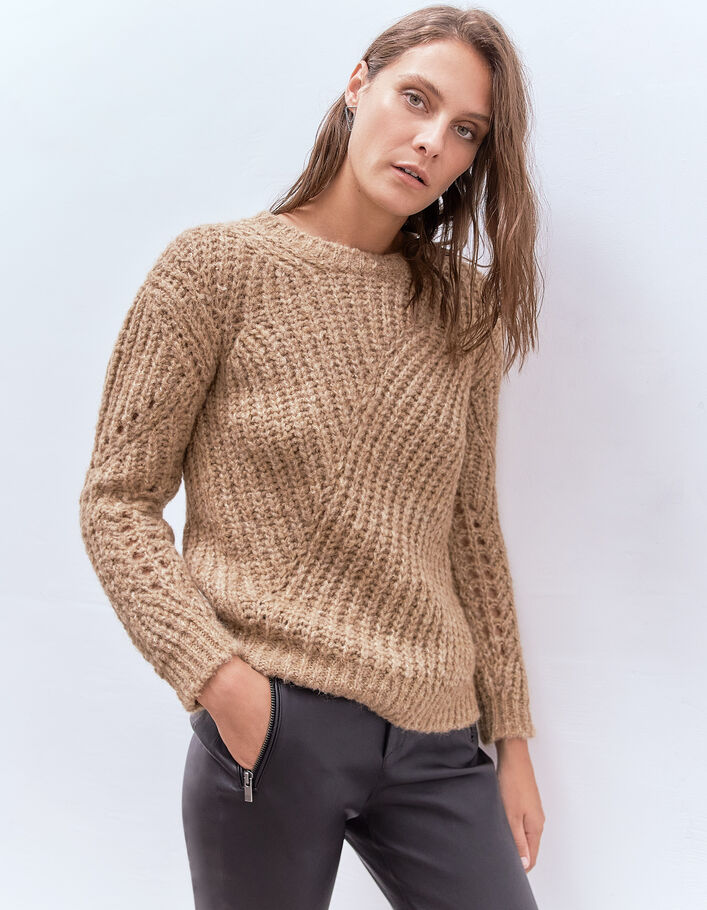 Women’s sesame Pure Edition sweater with pretty stitching - IKKS