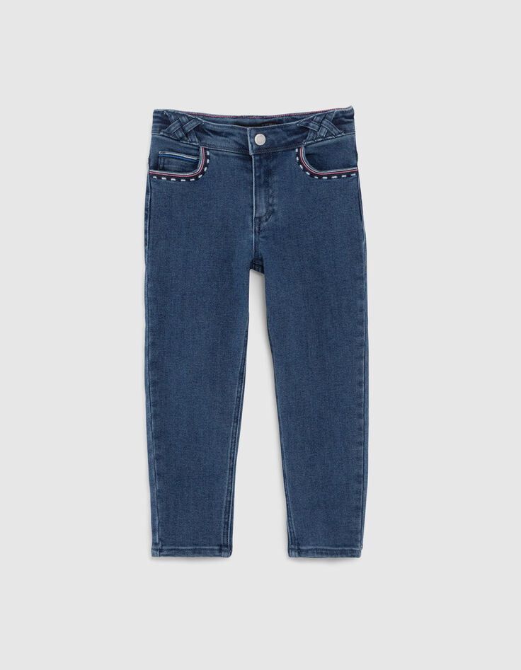 Girls' blue Waterless mom jeans, Ateba bracelet embroidery-1