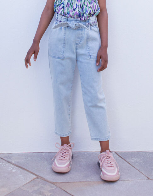Blauwe paperbag jeans biokatoen elastisch meisjes