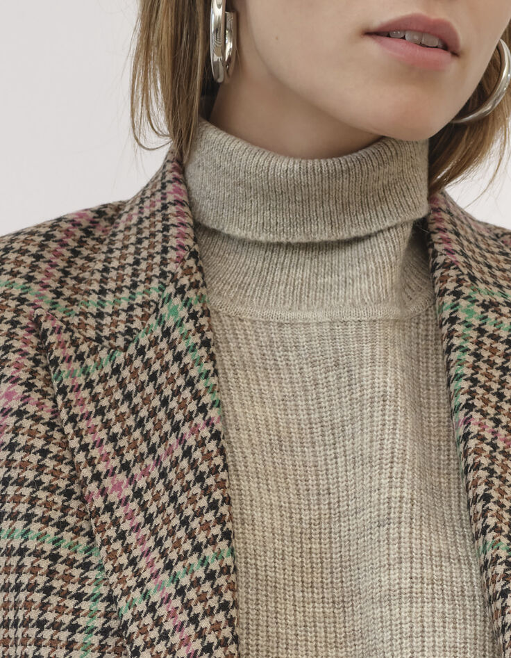 Damenblazer mit rosa und gr&uuml;nem Hahnentrittmuster-2