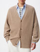 Cardigan beige tricot boutonn&eacute; encolure V Homme-5