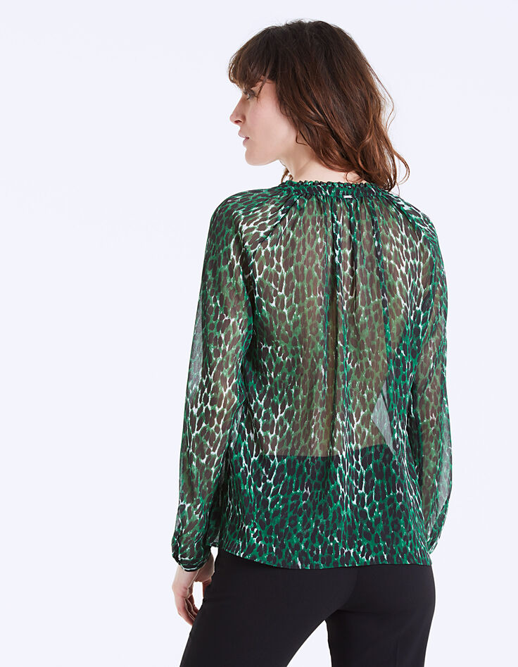 Blusa de gasa estampado leopardo verde mujer-3