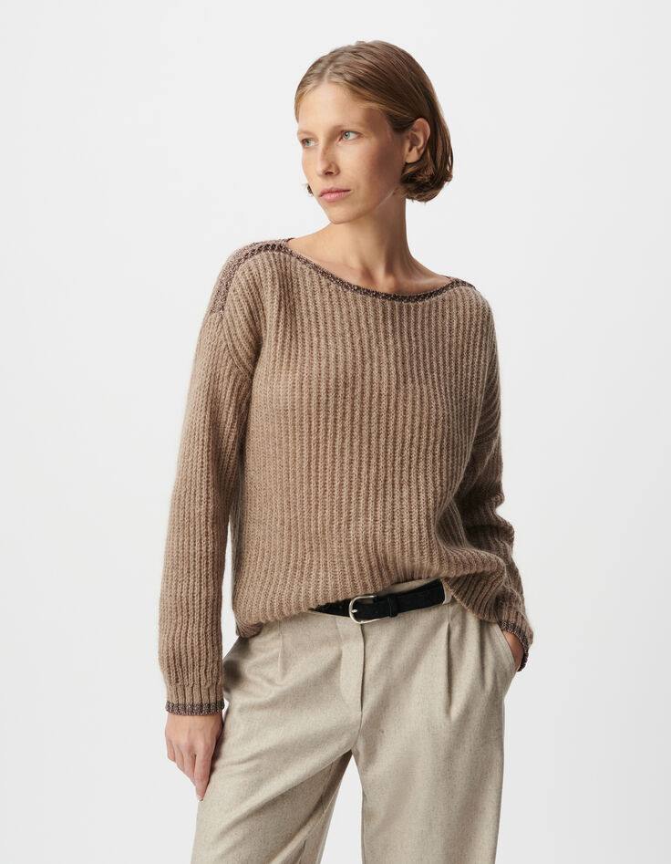 Sesame knit sweater with lurex details Women's neckline-3