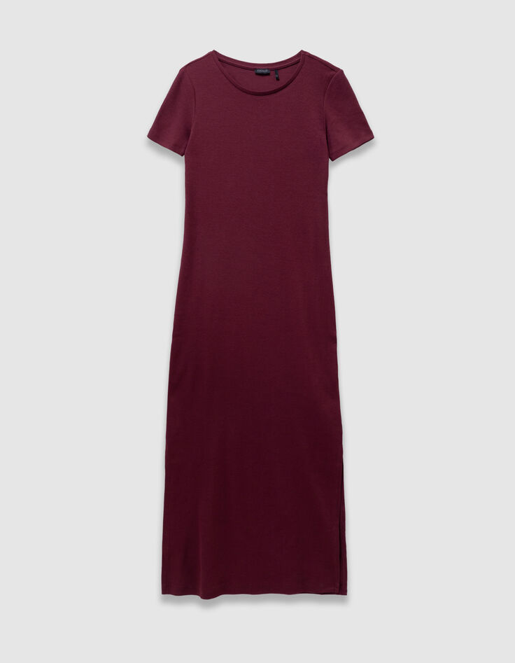 Langes bordeauxrotes Mädchen-T-Shirt-Kleid-4