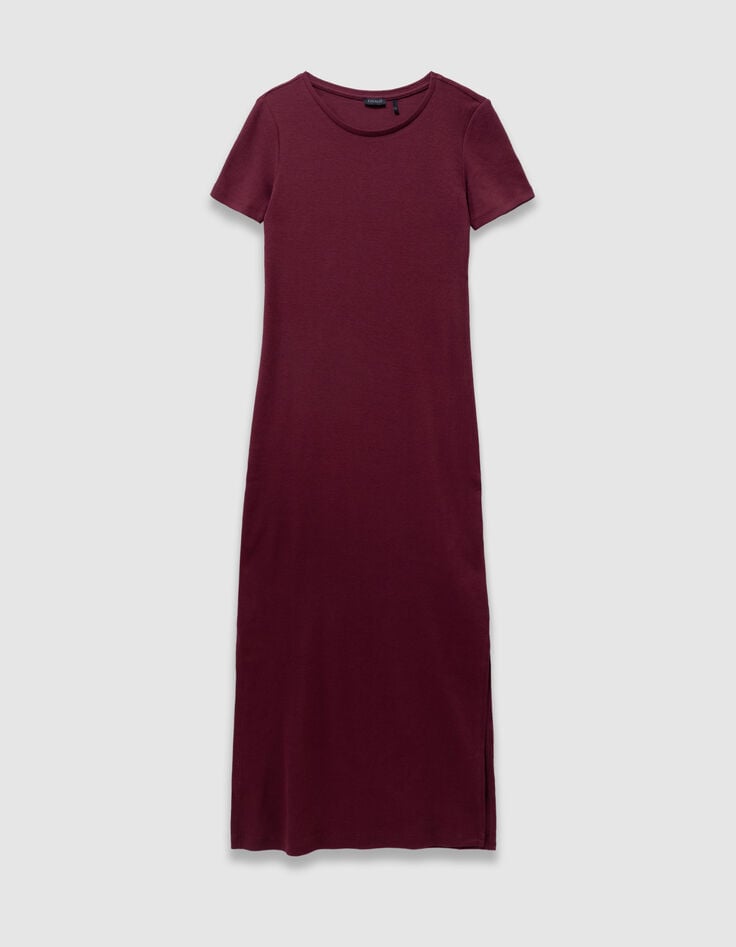 Langes bordeauxrotes Mädchen-T-Shirt-Kleid-4 Langes bordeauxrotes Mädchen-T-Shirt-Kleid-4