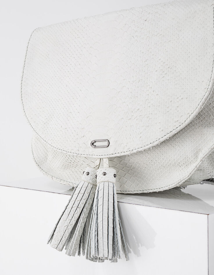 Bolso bandolera The Plum cuero blanco pitón-2