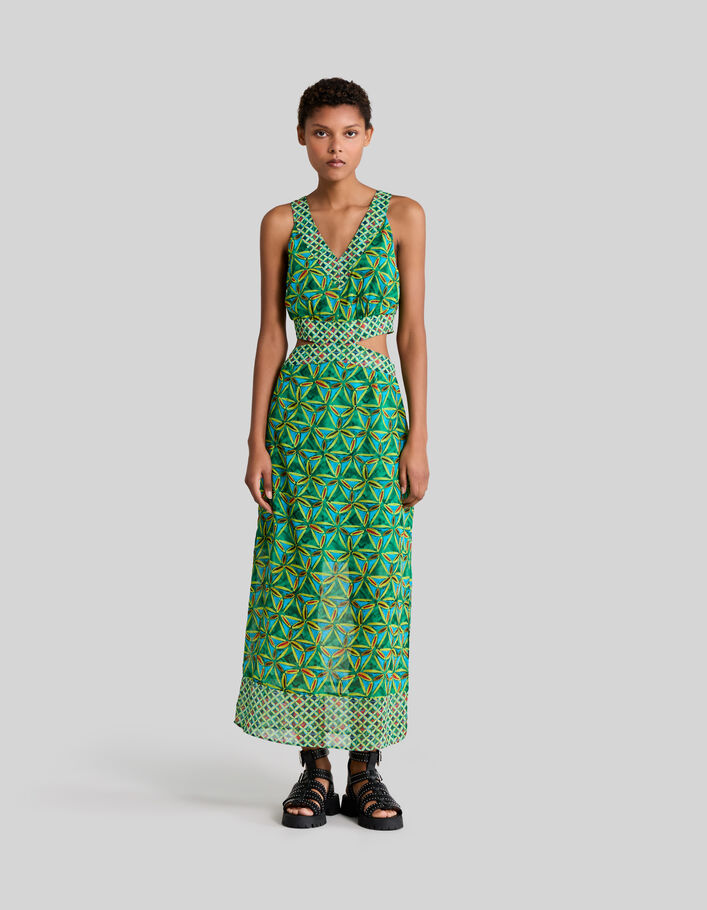 Mintgrünes Recycling-Damenkleid mit Paradiesprint - IKKS
