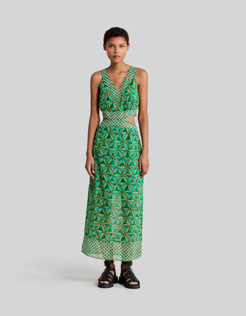 Women’s mint recycled dress with paradise print - IKKS
