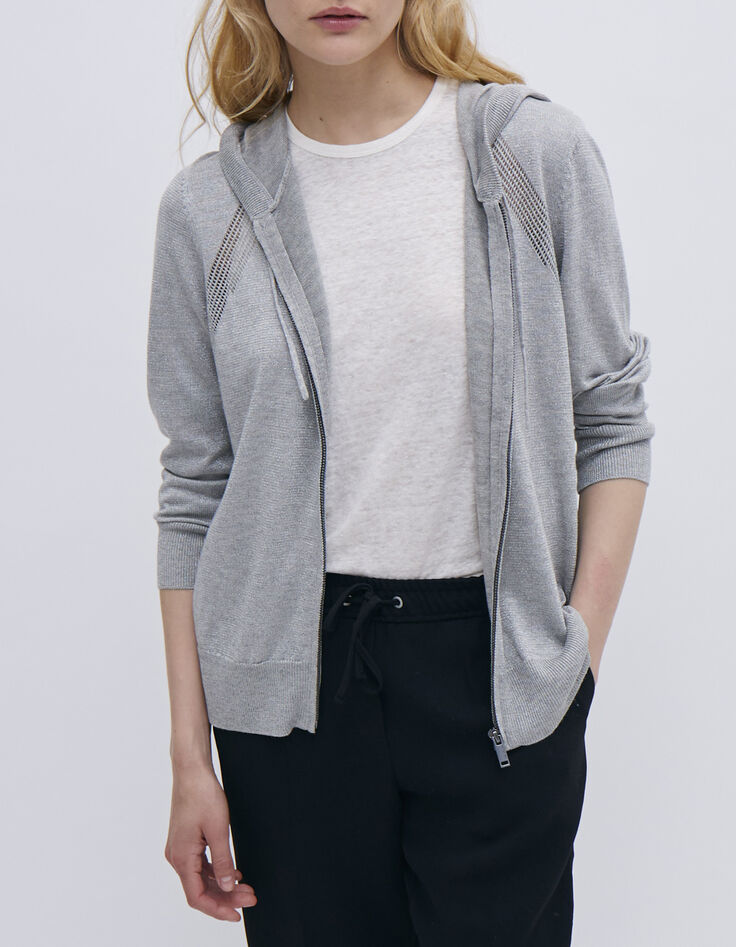 Women’s grey glittery knit hooded cardigan-1