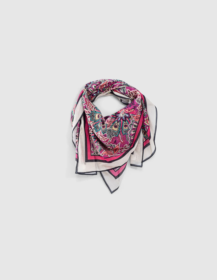 Pañuelo cuadrado fino fucsia bandana floral mujer-1