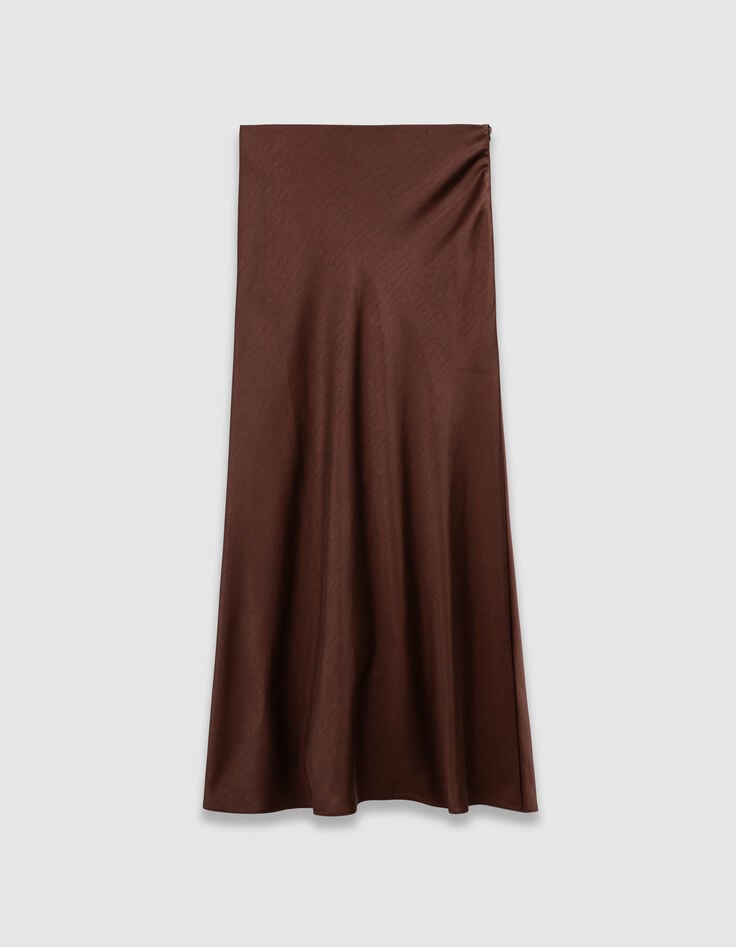 Jupe midi marron satiné Femme-5 Jupe midi marron satiné Femme-5