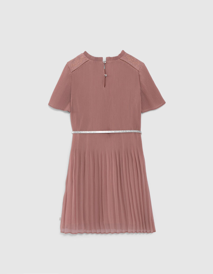 Girls’ pink pleated dress with embroidered shoulders-4