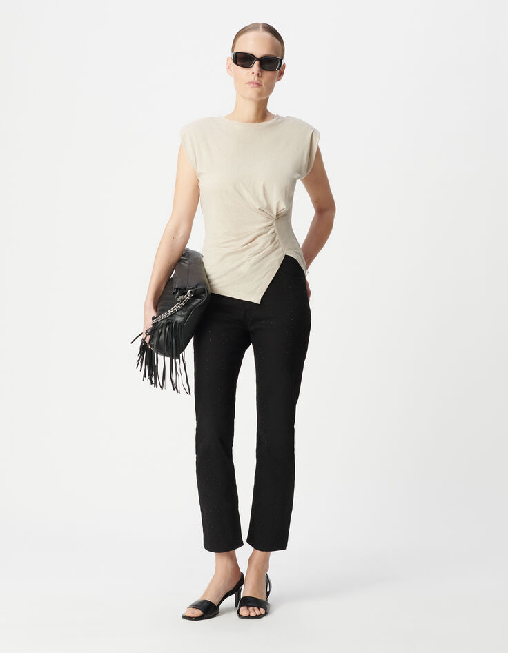 Camiseta sin mangas efecto drapeado beige Mujer-1 Camiseta sin mangas efecto drapeado beige Mujer-1