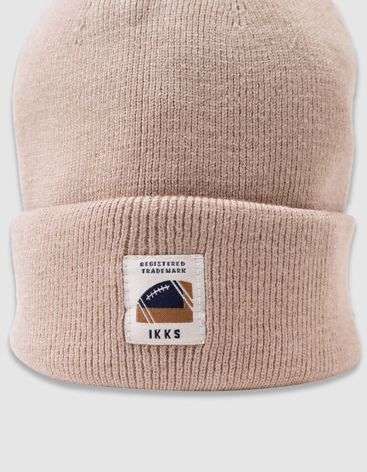 Boy's beige knitted hat with lapels-2