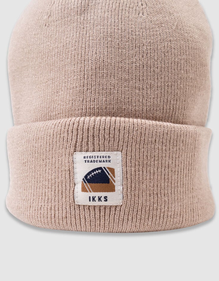 Boy's beige knitted hat with lapels-2 Boy's beige knitted hat with lapels-2