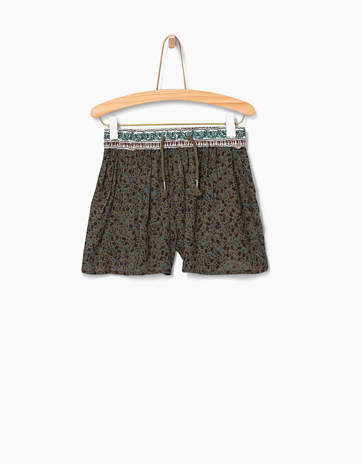 Short fluide kaki à imprimé fleurs fille -2