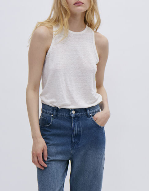 Ecru top in linnen tricot foil ton sur ton Dames