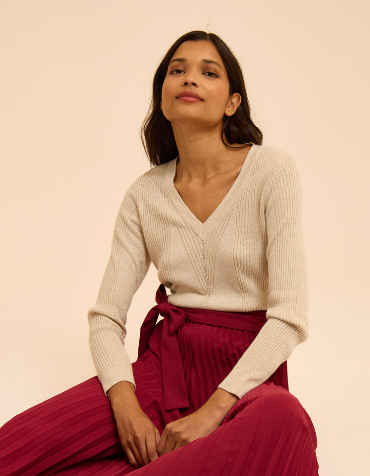 Pull dor&eacute; tricot lurex jeux de c&ocirc;tes I.Code-3