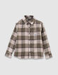 Boys’ khaki and beige check overshirt-4