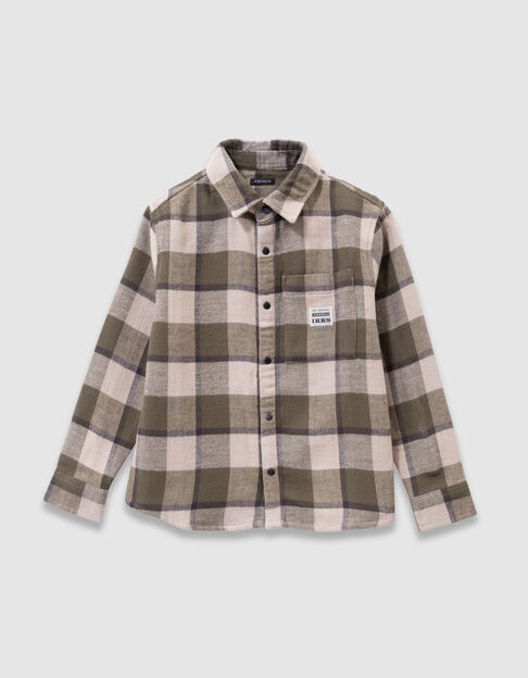 Boys’ khaki and beige check overshirt - IKKS