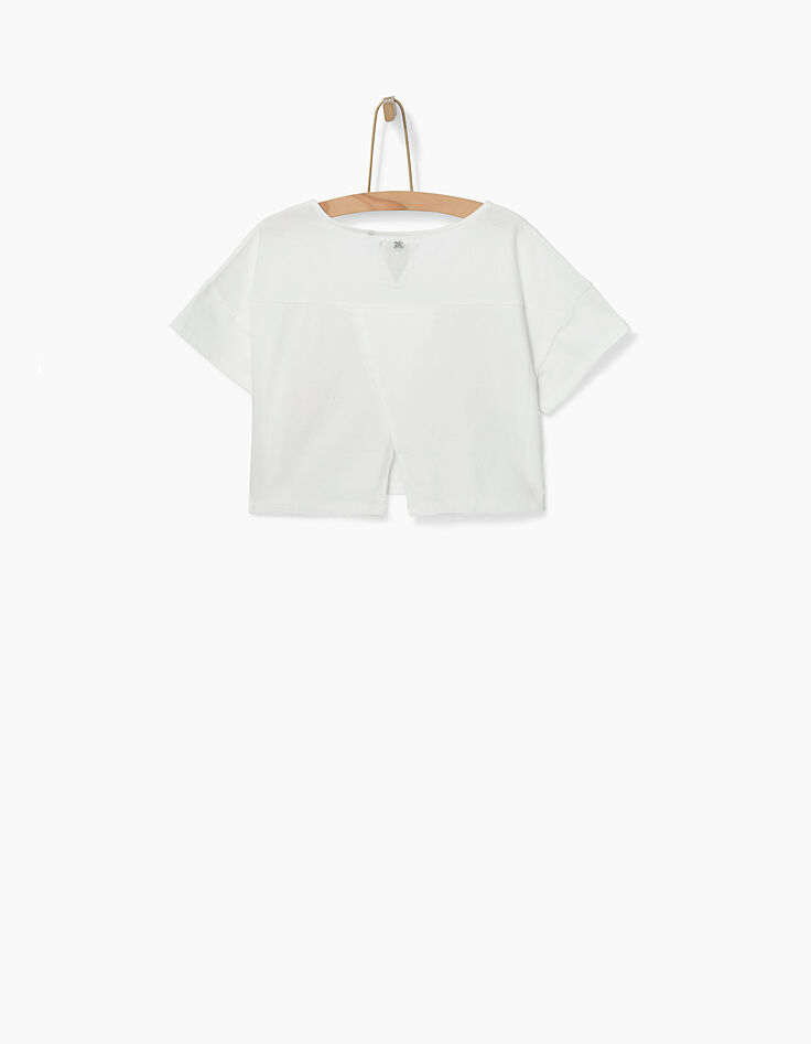 Tee-shirt cropped blanc cass&eacute; &agrave; palmiers fille-4