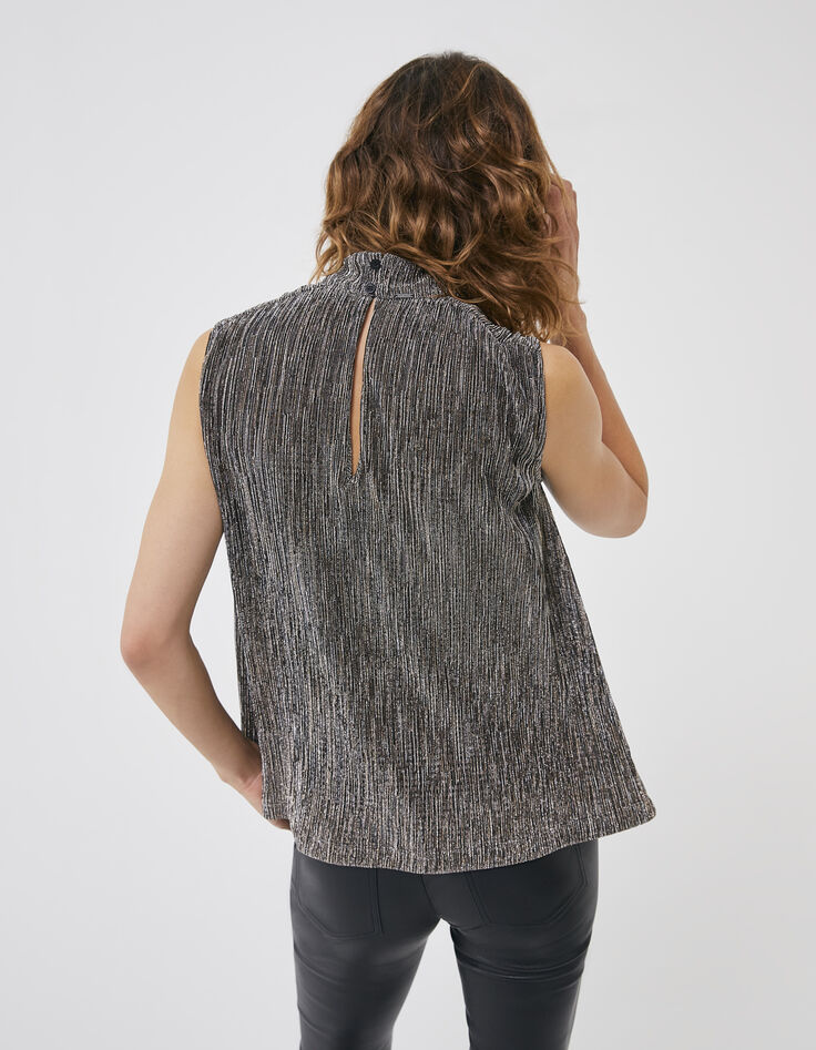 Top doré métallisé plissé femme -2