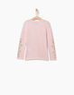 Tee-shirt rose à rayures pailletées et patch fille-3