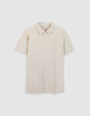 Polo beige motif rayures &eacute;ponge Homme-6