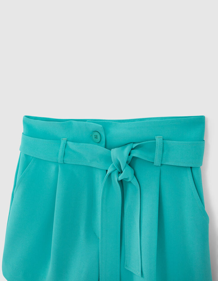 Azuurblauwe short hoge taille met riem Dames-2
