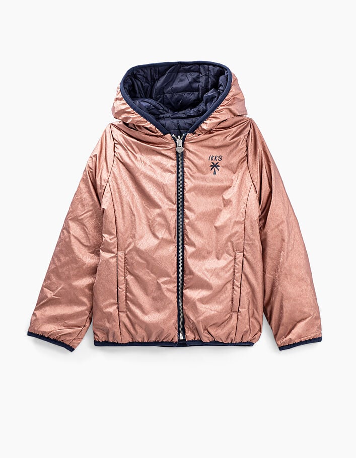 Girls' medium pink and navy reversible padded jacket