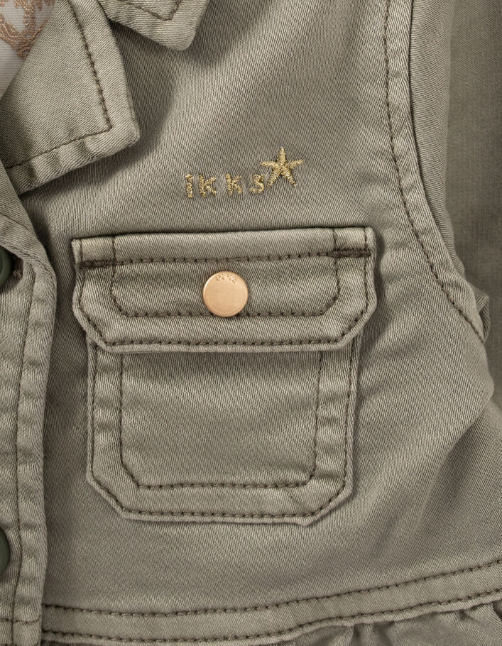 Baby girls' khaki safari jacket with gold slogan on back - IKKS