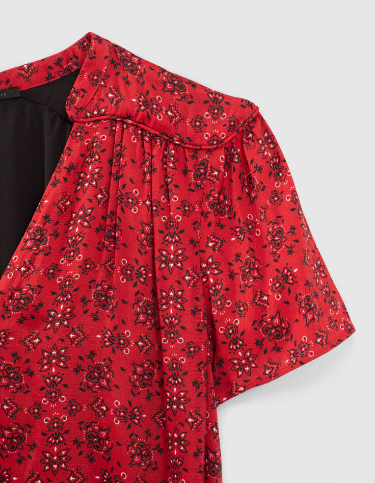 Robe longue boutonnée viscose imprimé bandana rouge femme-2