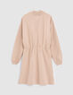 Girls’ beige sweatshirt-dress with elasticated waist-3