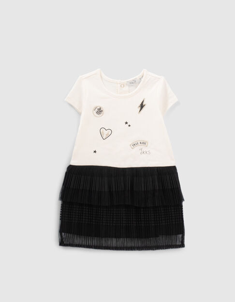 Vestido bimaterial crudo y tul negro bebé niña