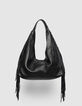Schwarze Damenhobo-Tasche weiches Leder mit Fransen-1