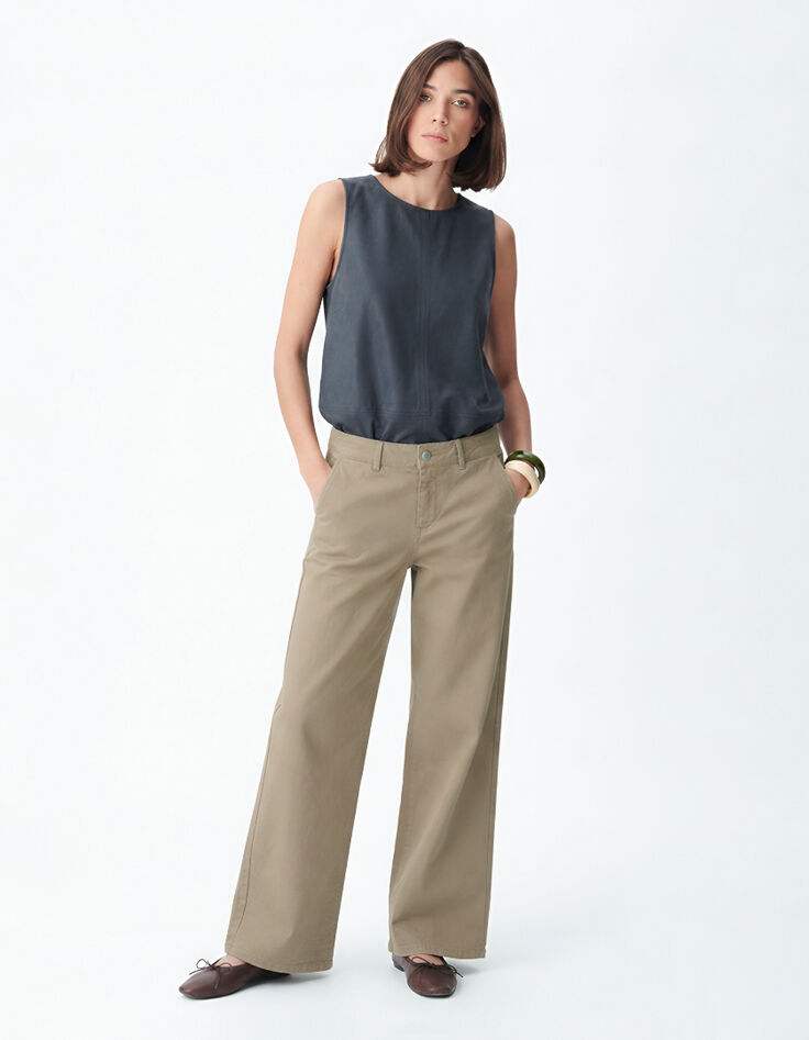 Chino large beige coton Femme-1