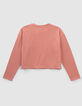 Girls’ terracotta T-shirt with smile on leopard background-3