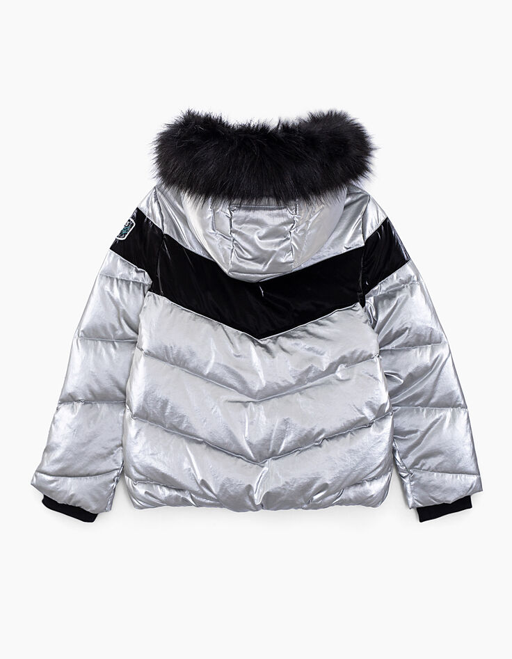 Doudoune argent et noire garnissage plumes fille-3