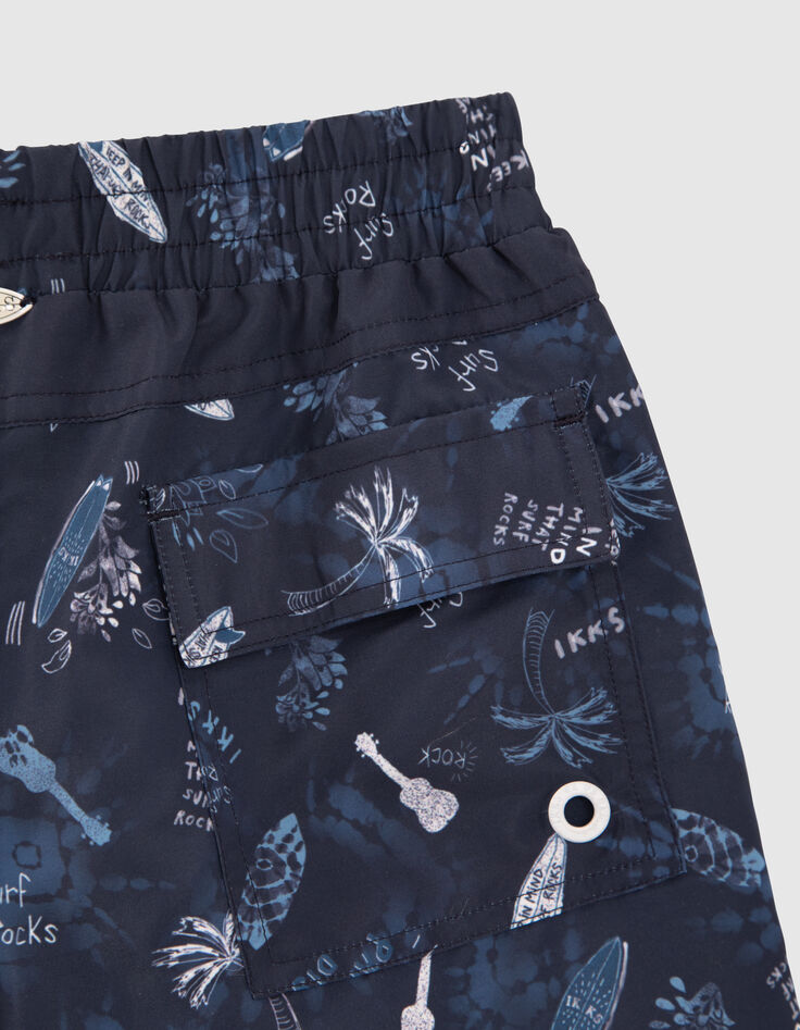 Marineblaue Jungenbadeshorts mit Surf-Rock-Print-6