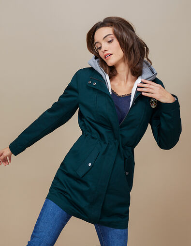 Parka 2 en 1 babery green avec cardigan gris I.Code