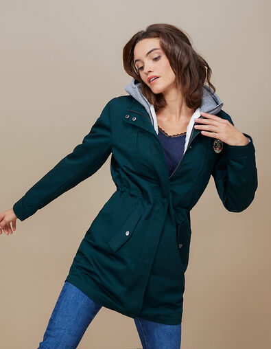I.Code babery green 2-in-1 parka with grey cardigan - I.CODE