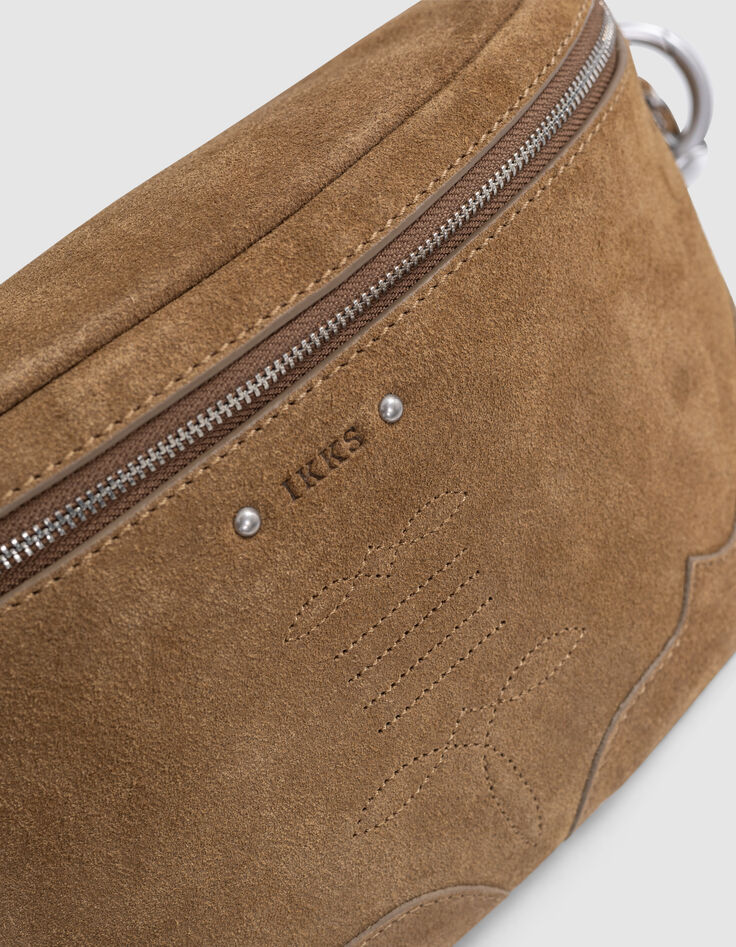 Sac banane 1440 camel cuir velours surpiqûres Femme-4