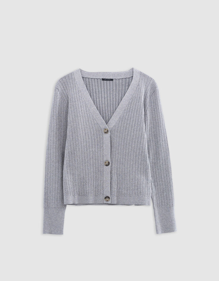 Elegante C&aacute;rdigan de l&uacute;rex gris calado para Mujer-6