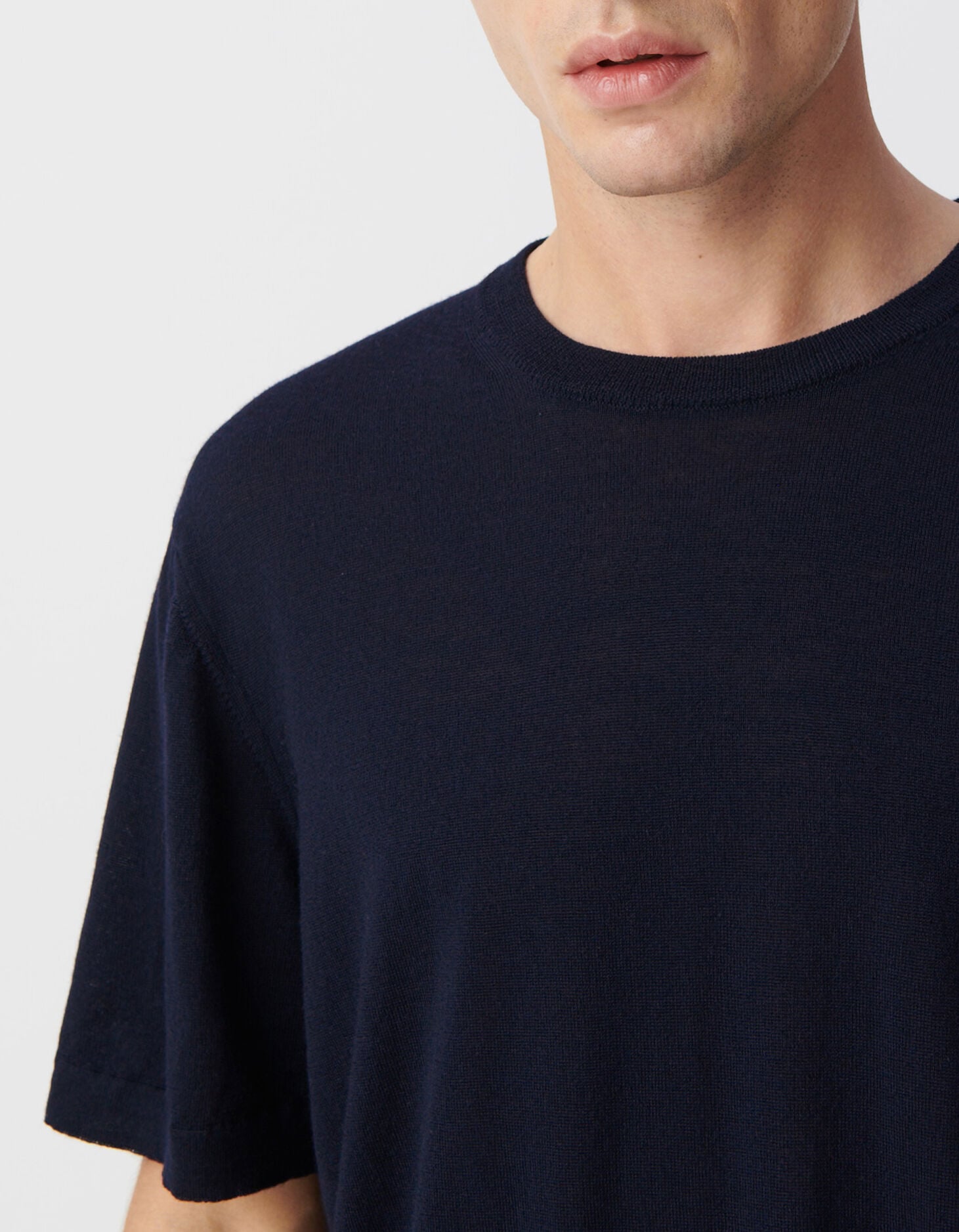 Men's navy pure wool knit T-shirt IKKS