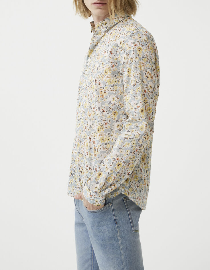 Aqua SLIM overhemd Libertystof gele bloemetjes Heren-4