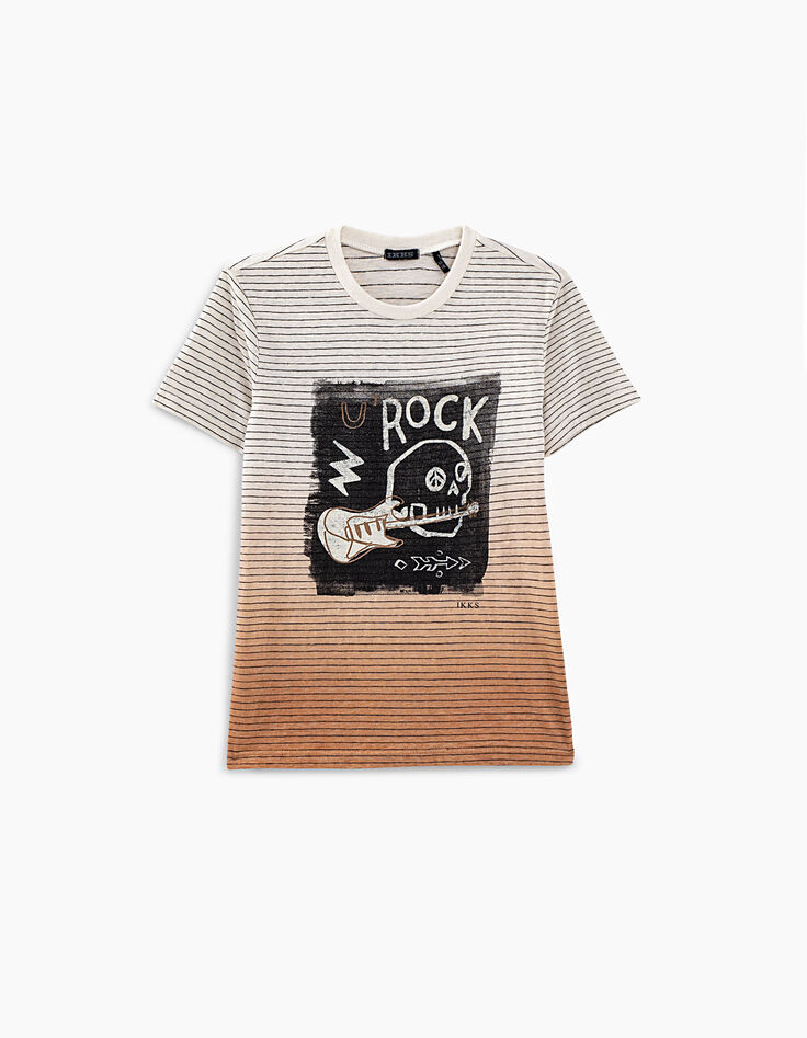 Jungen-T-Shirt in Ecru, Deep-Dye-Streifen, Rock-Motive-2