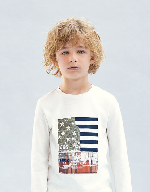 Cremeweißes Jungen-T-Shirt mit Fahnenmotiv