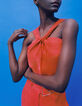 Top asymétrique à encolure nouée orange femme-1