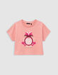 Korallenrotes Mädchen-T-Shirt mit Maxi-Ananasstickerei-2